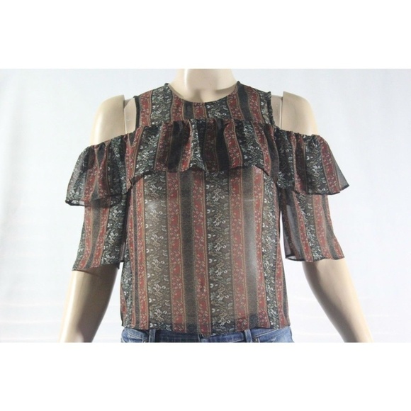 💕BCBGMaxAzria💕 Chiffon Cold Shoulder Pattern Top - Picture 1 of 8